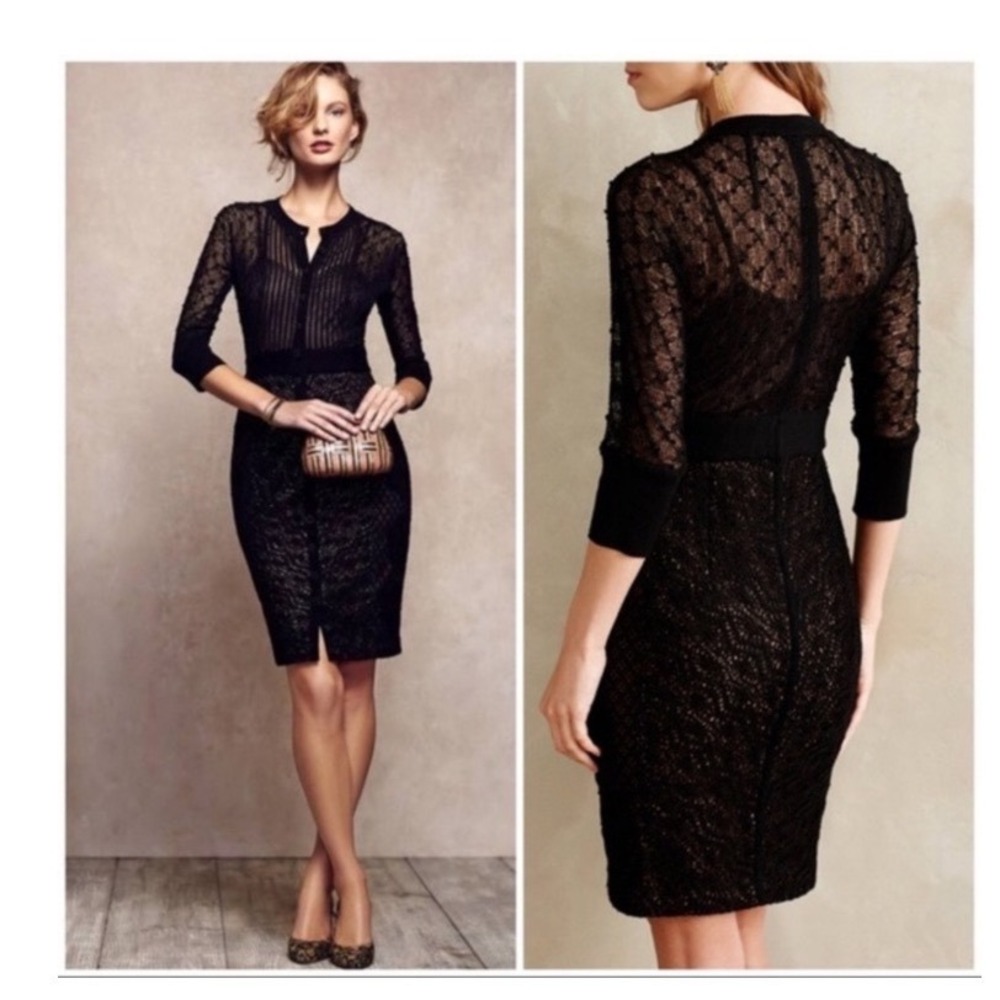 Anthropologie Byron Lars Beguile Mona Black Lace Button Front‎ Dress Lace Size 2 - Picture 5 of 14
